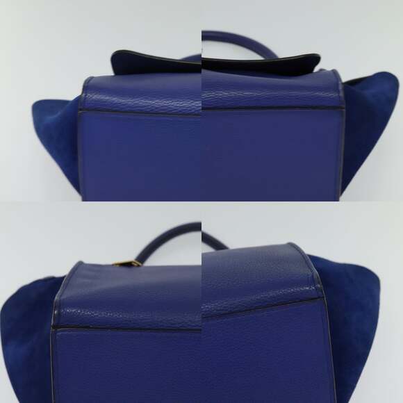 CELINE Trapeze Hand Bag Suede Leather Blue Gold - Picture 10 of 13
